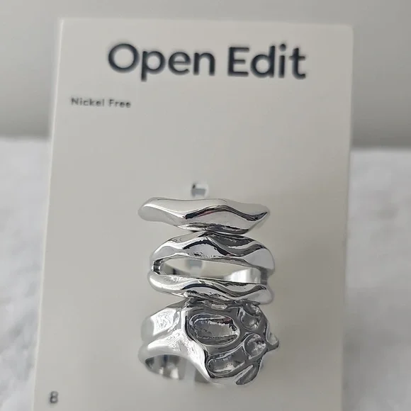 NWT Open Edit Set Of 3 Molten Rhodiun Rings Size 8 Silver - Picture 4 of 12